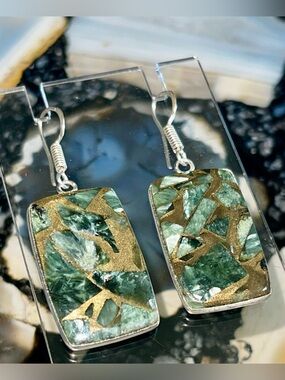 Silver Sheen Seraphinite in Copper Earrings 1 7/8”